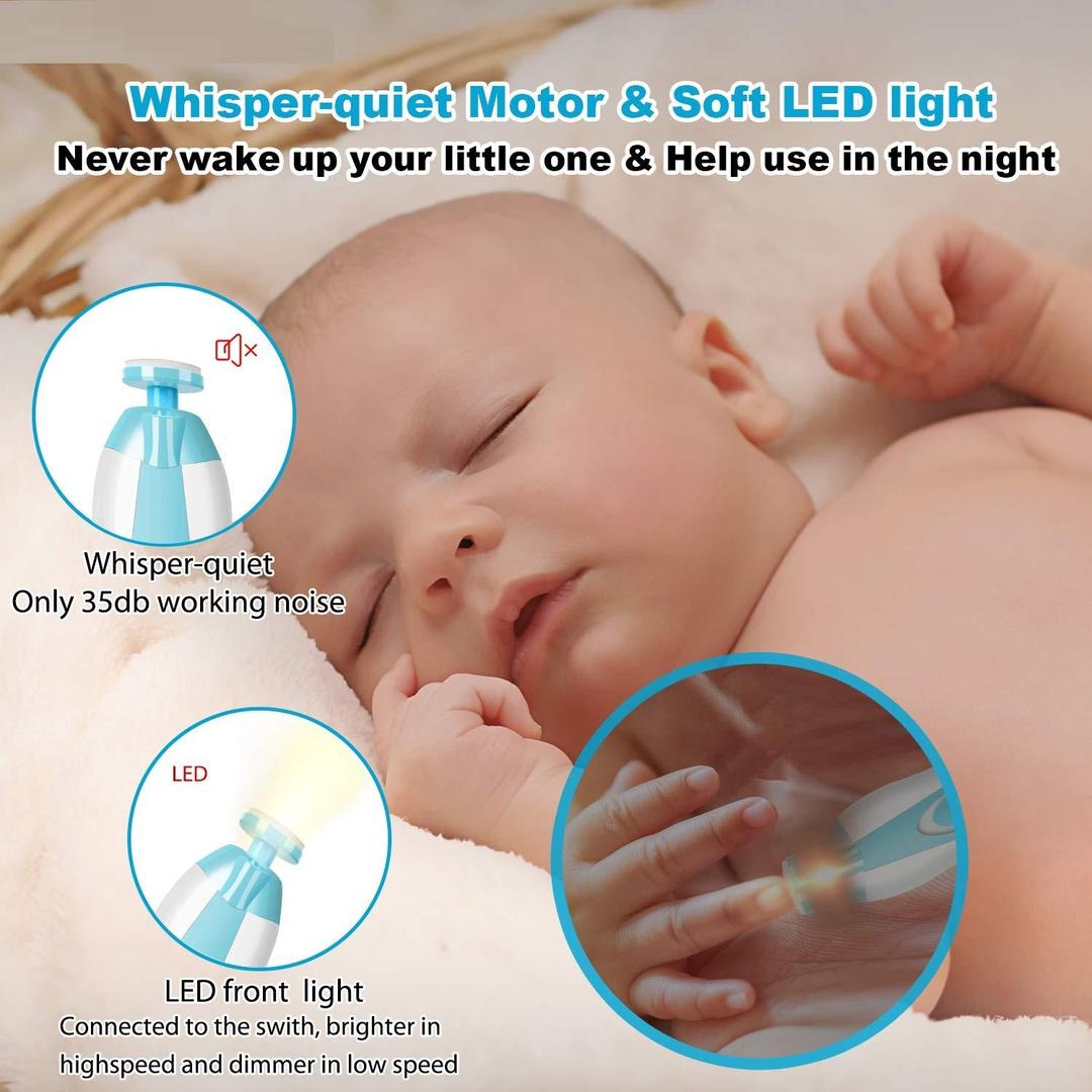 Electric Baby Nail Trimmer with 6 Grits & LED Light