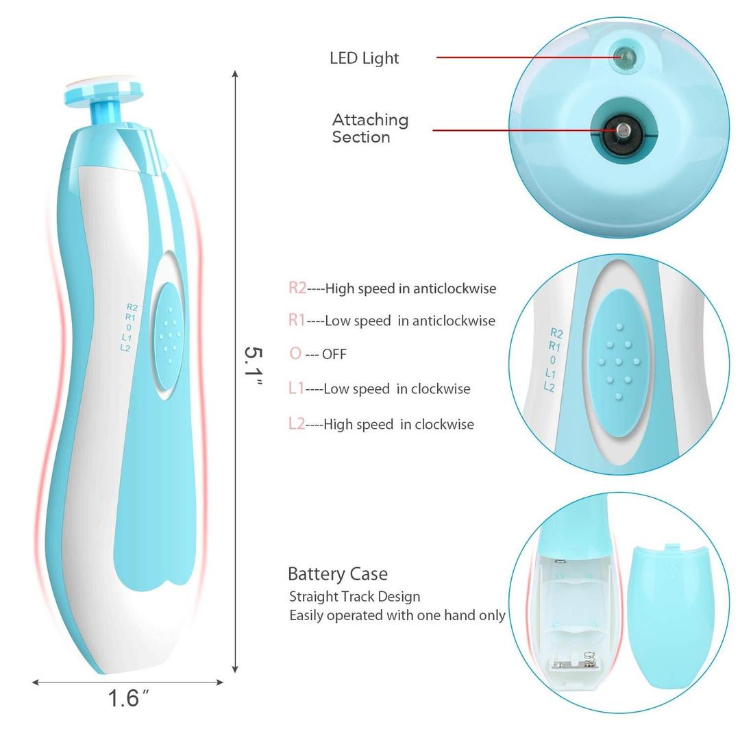 Electric Baby Nail Trimmer with 6 Grits & LED Light
