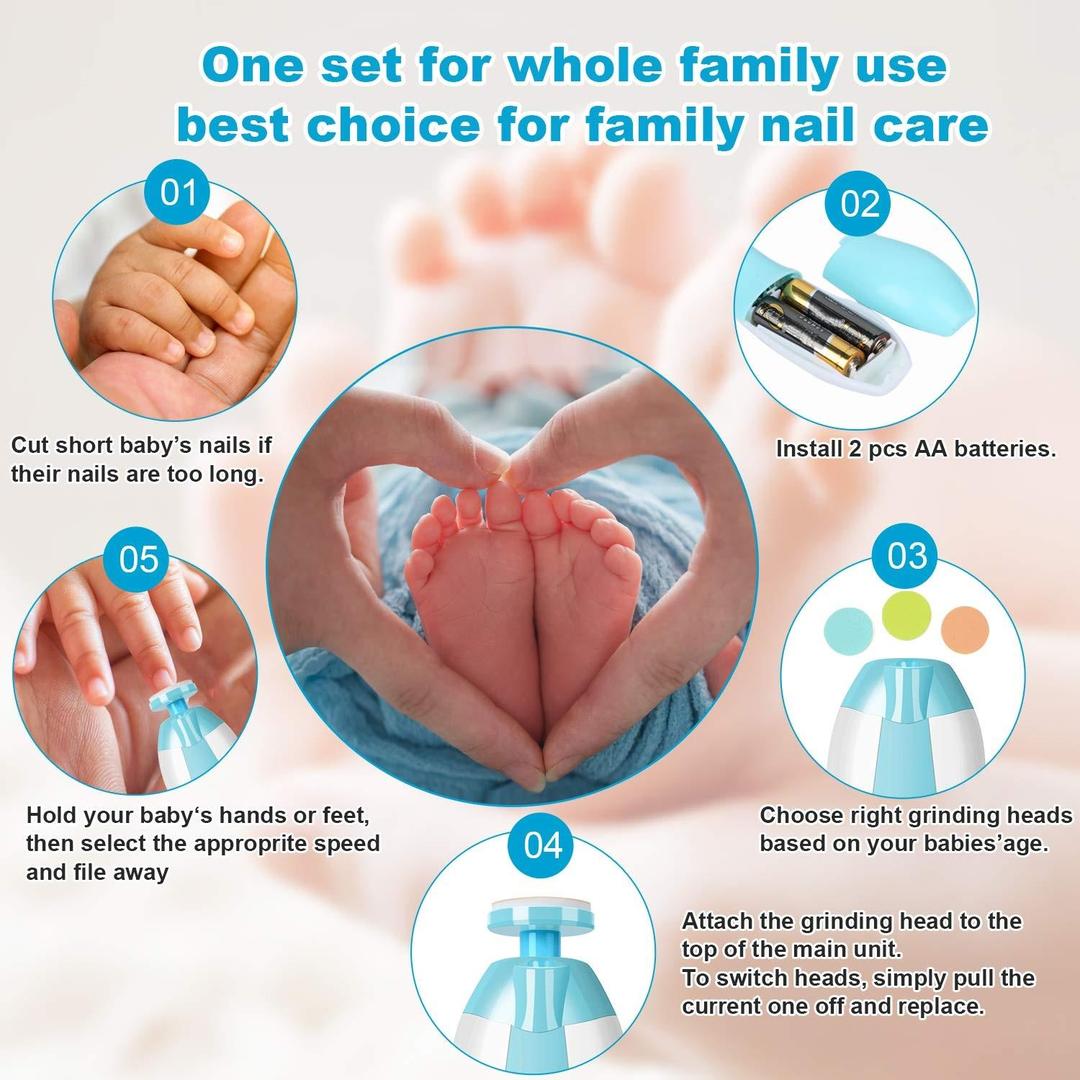 Electric Baby Nail Trimmer with 6 Grits & LED Light