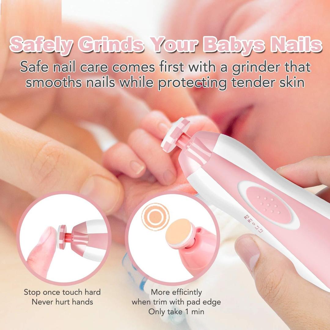 Electric Baby Nail Trimmer with 6 Grits & LED Light