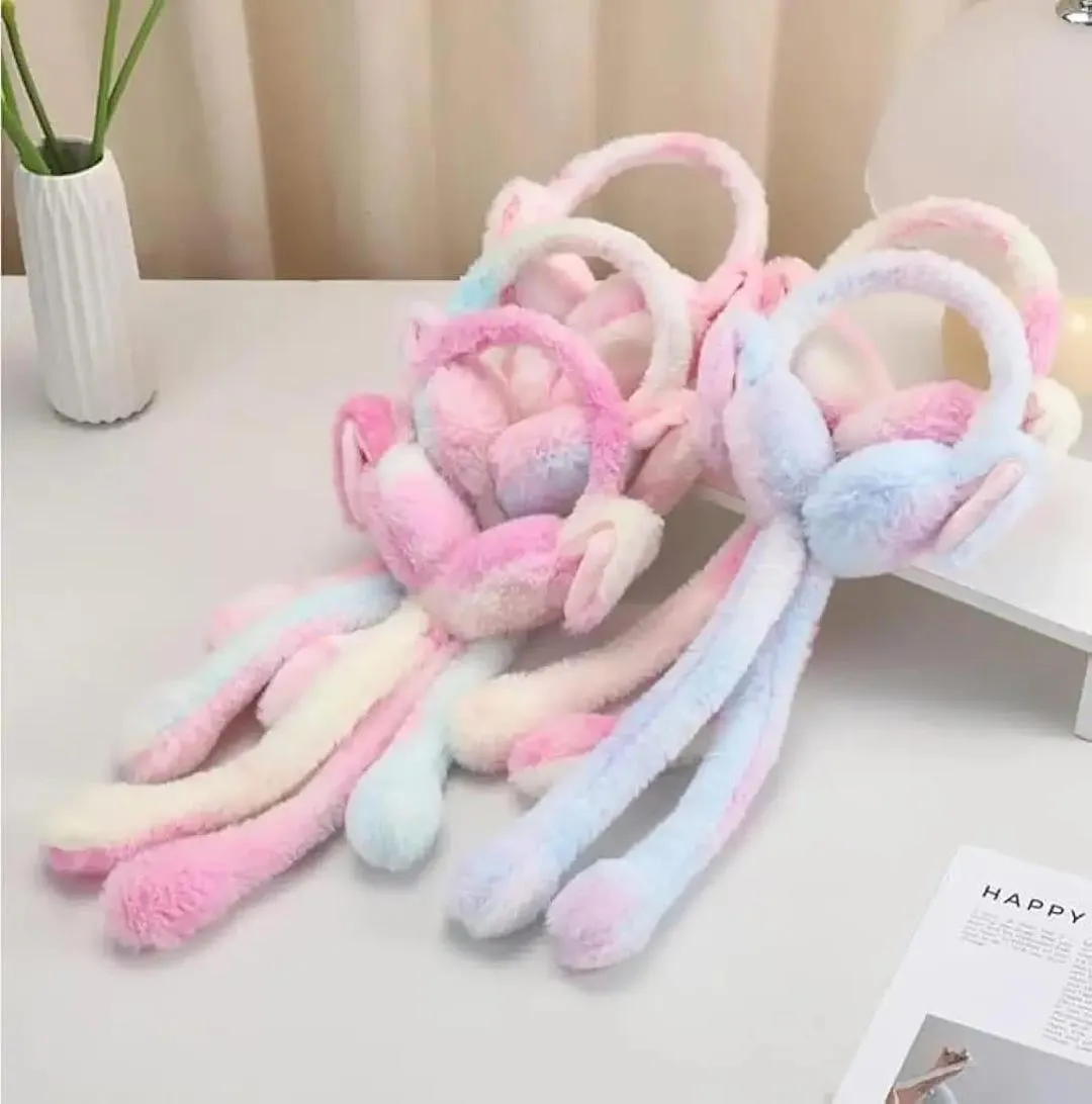 Moving Bunny Ears Warm Ear Muffs for Girls Students Children Cute Winter Ear Warmers & Ear Protection Polyester Material