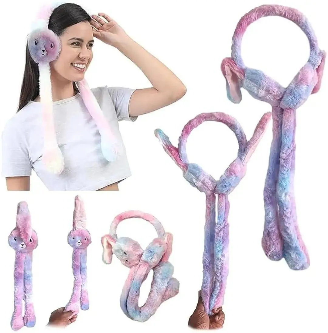 Moving Bunny Ears Warm Ear Muffs for Girls Students Children Cute Winter Ear Warmers & Ear Protection Polyester Material