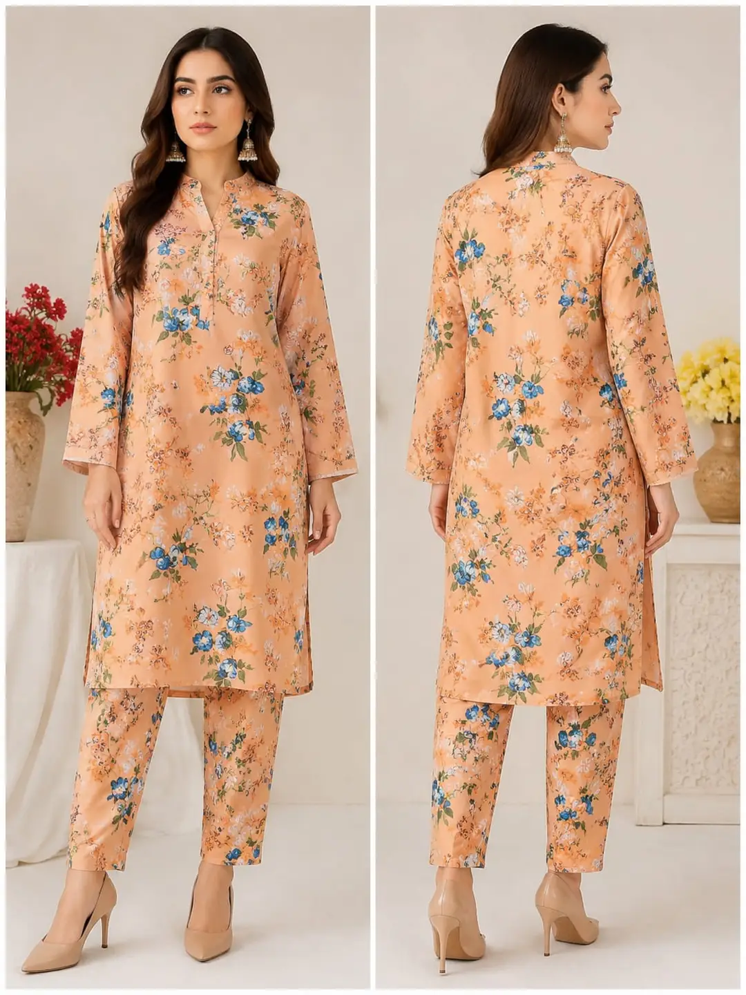 2 Pcs Women's Unstitched 3-D Block Printed Suit