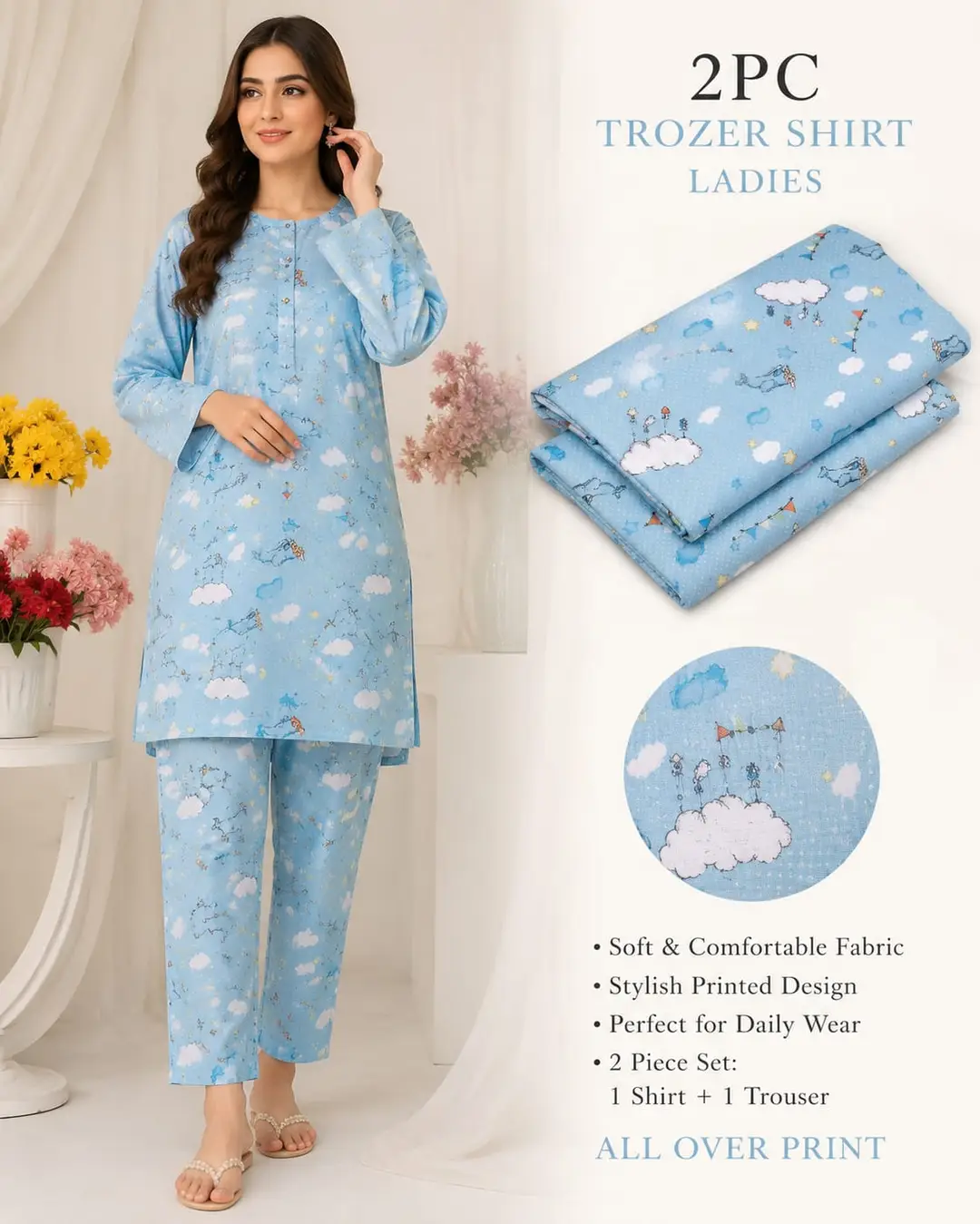 2 Pcs Women's Unstitched 3-D Block Printed Suit