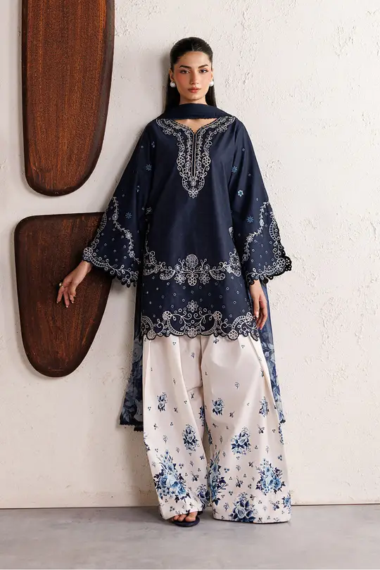 3 Pcs Women's Stitched Cotton Embroidered Suit