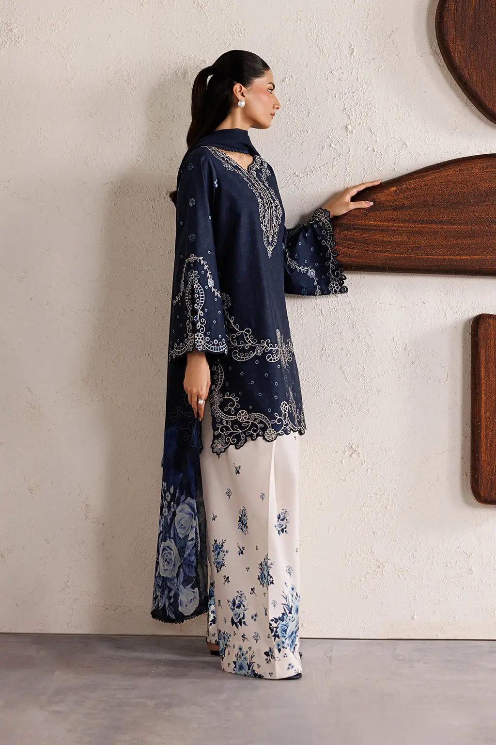 3 Pcs Women's Stitched Cotton Embroidered Suit