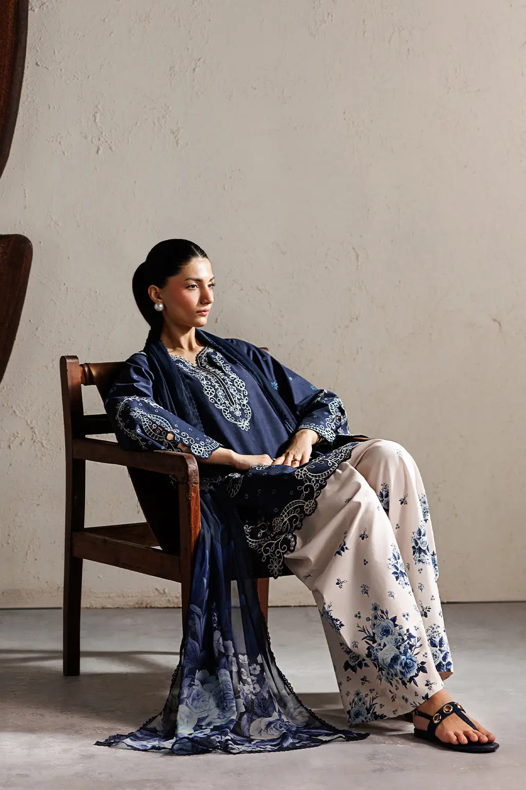 3 Pcs Women's Stitched Cotton Embroidered Suit