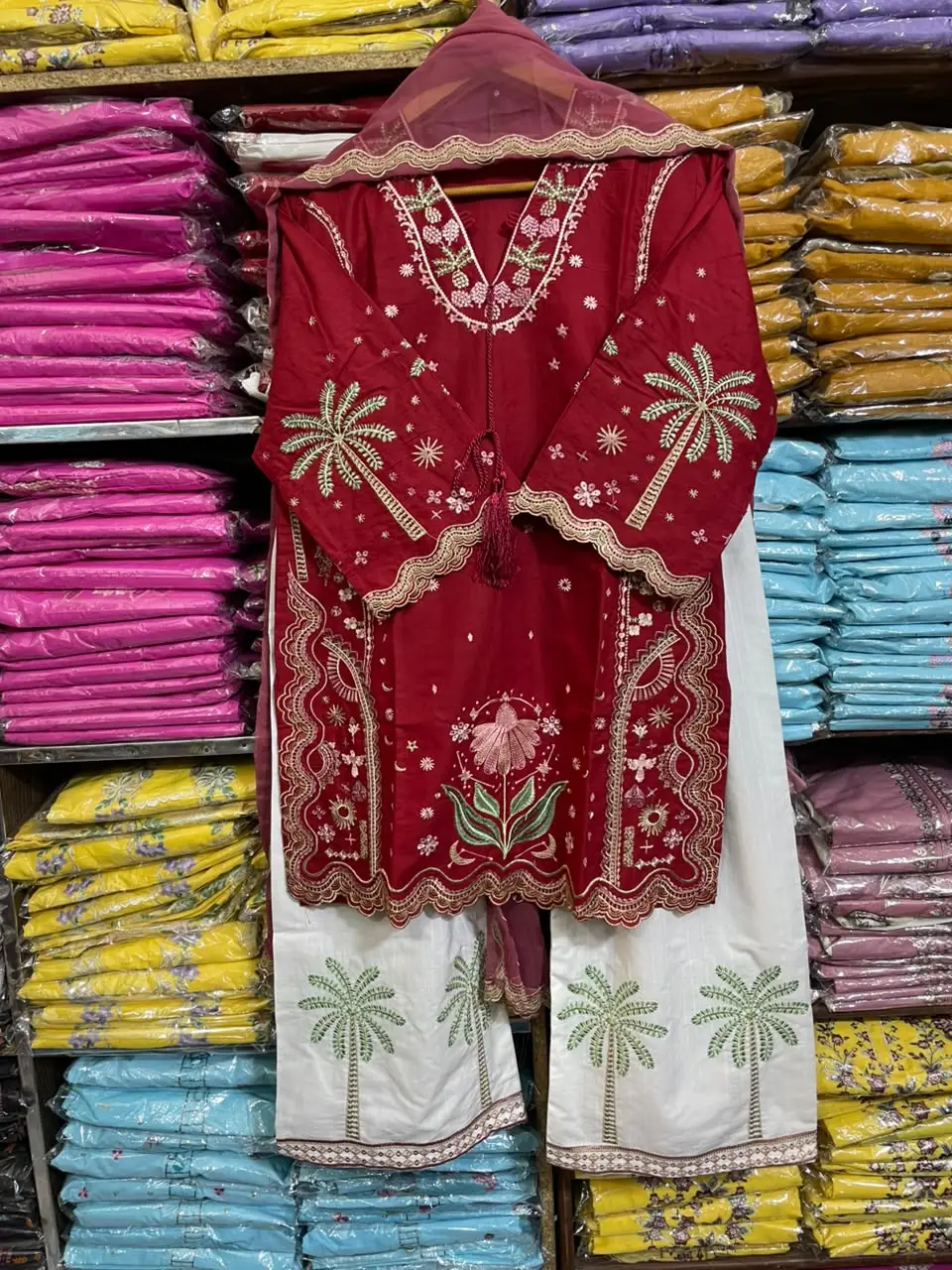 3 Pcs Women's Stitched Cotton Embroidered Suit