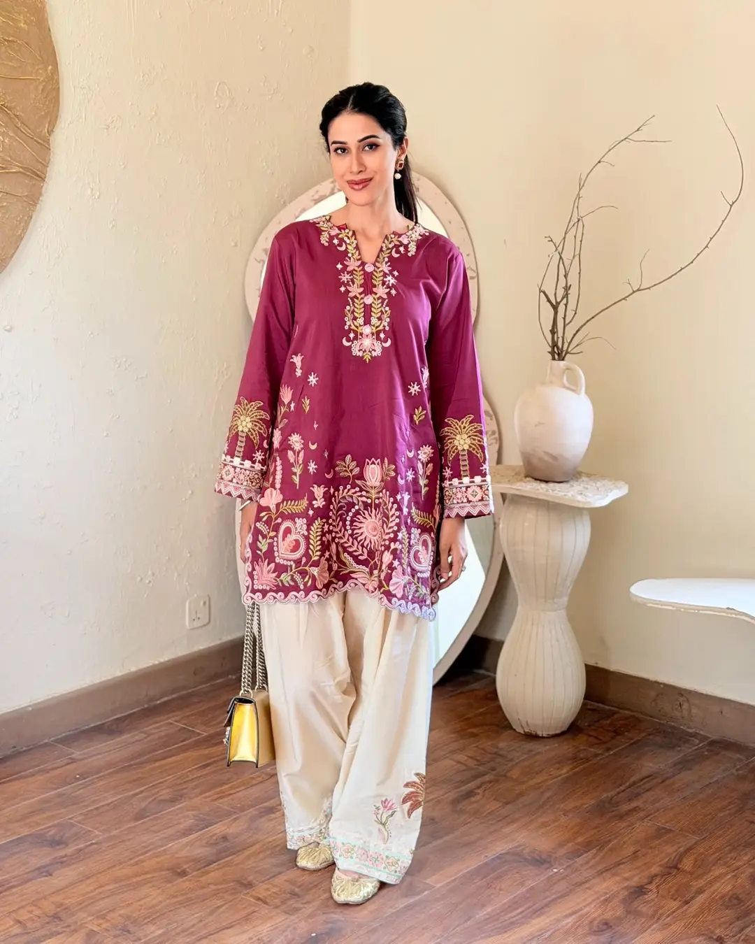 3 Pcs Women's Stitched Cotton Embroidered Suit