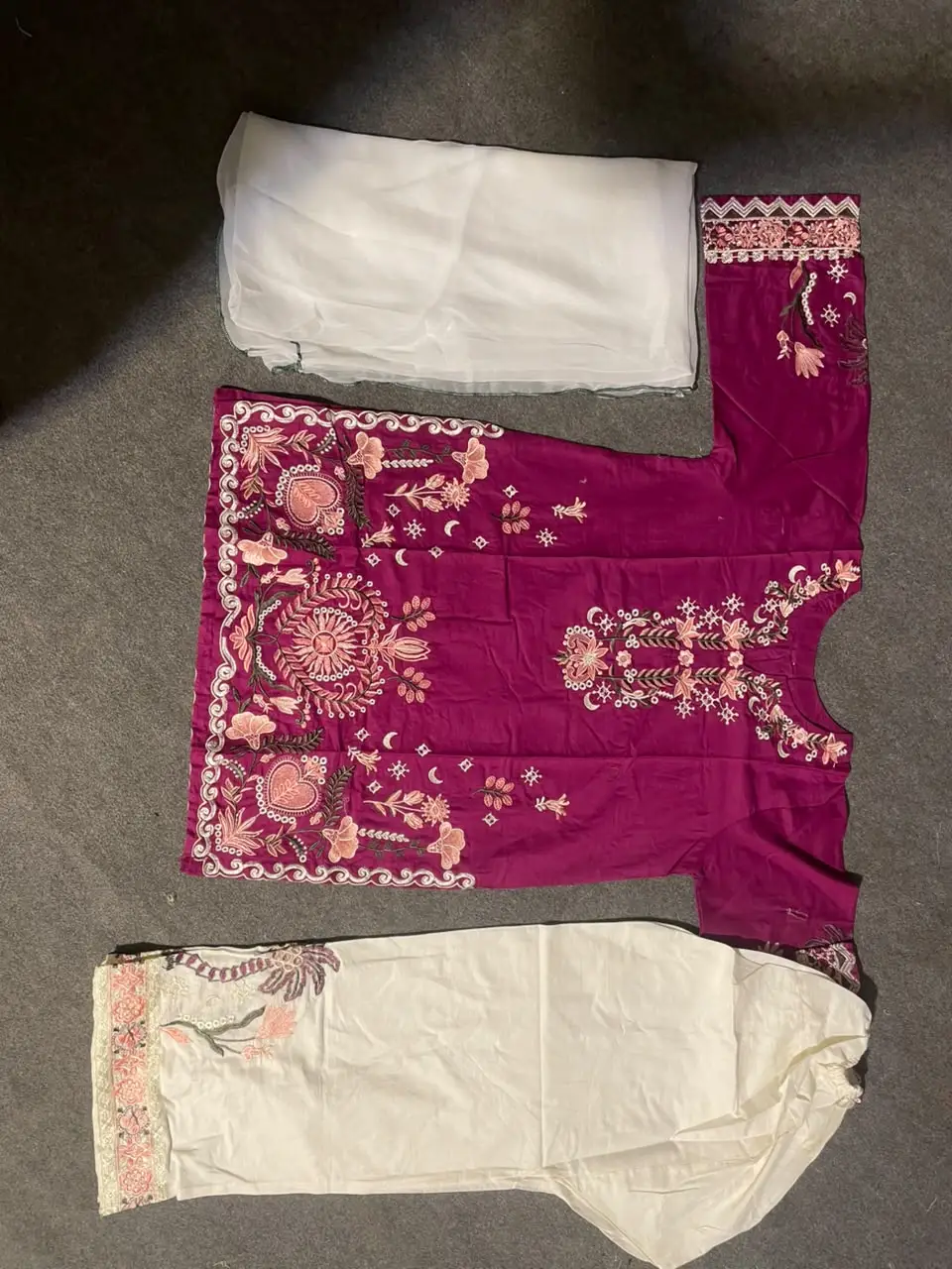3 Pcs Women's Stitched Cotton Embroidered Suit