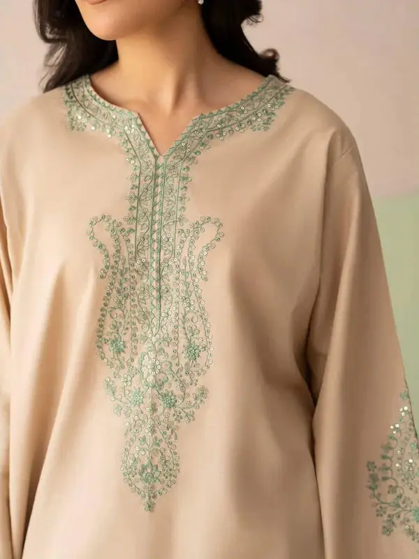 3 Pcs Women's Stitched Cotton Embroidered Suit