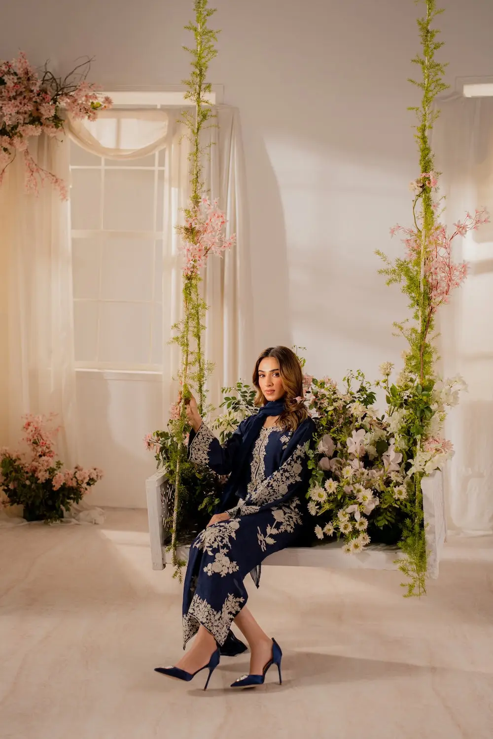3 Pcs Women's Stitched Linen Embroidered Suit
