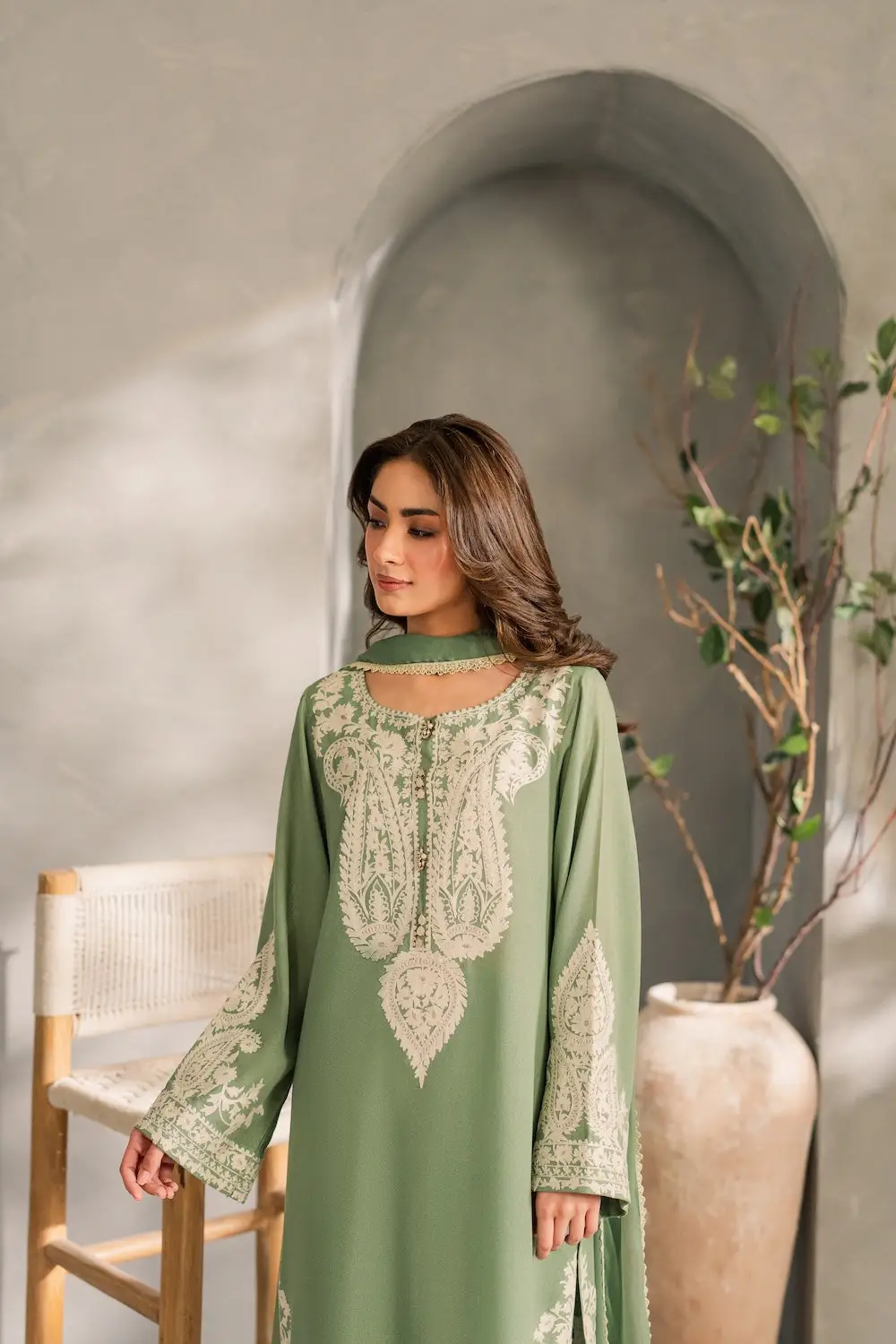 3 Pcs Women's Stitched Linen Embroidered Suit