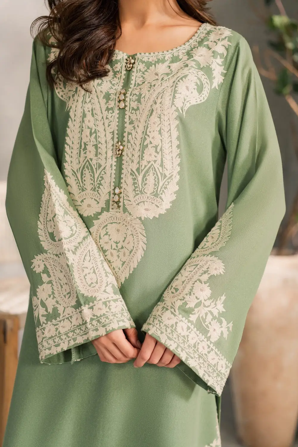 3 Pcs Women's Stitched Linen Embroidered Suit