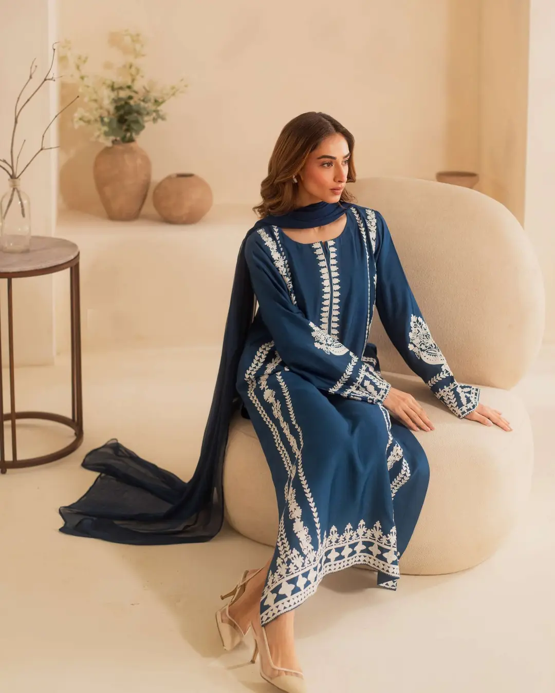 3 Pcs Women's Stitched Linen Embroidered Suit