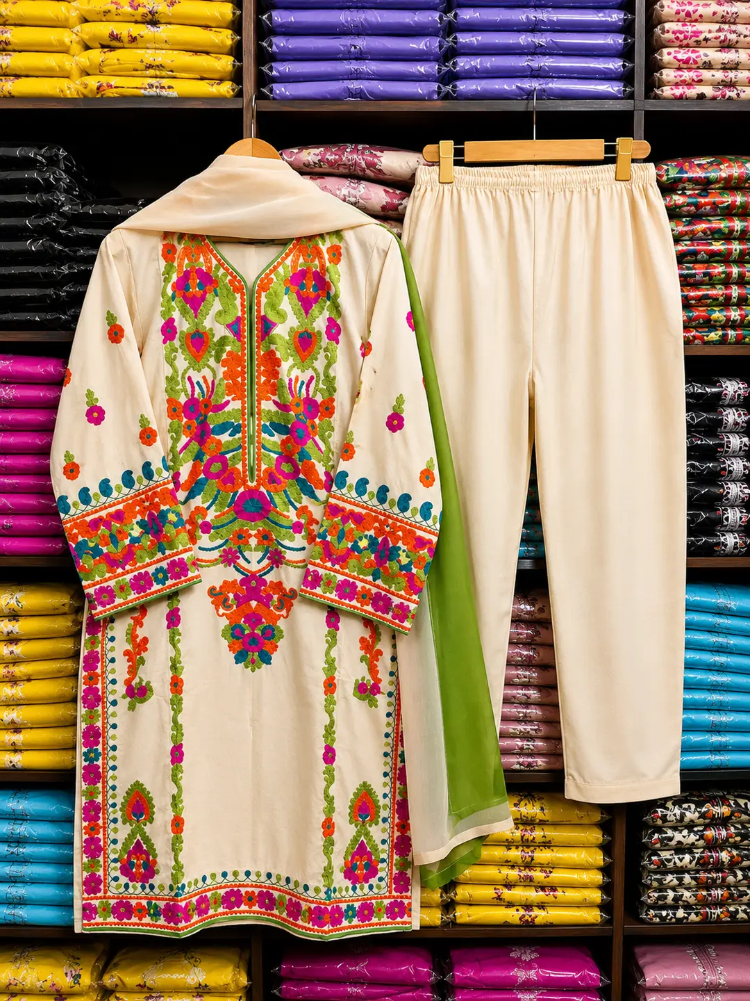 3 Pcs Women's Stitched Linen Embroidered Suit