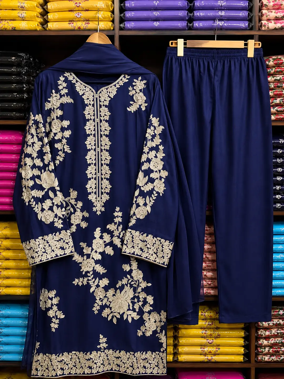 3 Pcs Women's Stitched Linen Embroidered Suit