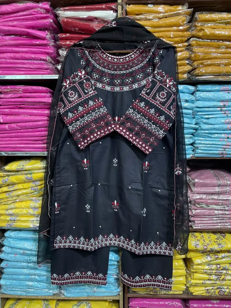 3 Pcs Women's Stitched Cotton Embroidered Suit