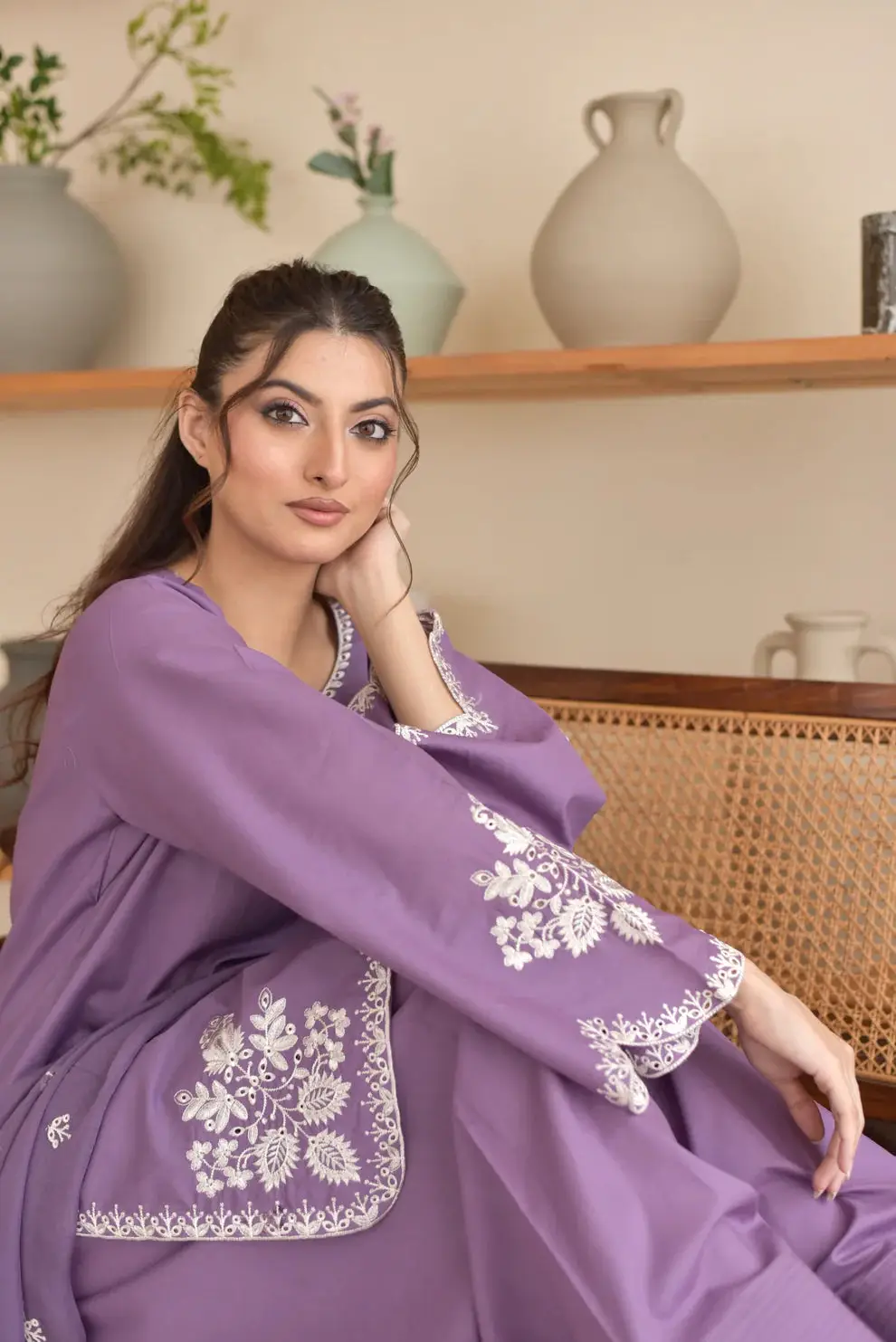 3 Pcs Women's Stitched Cotton Embroidered Suit