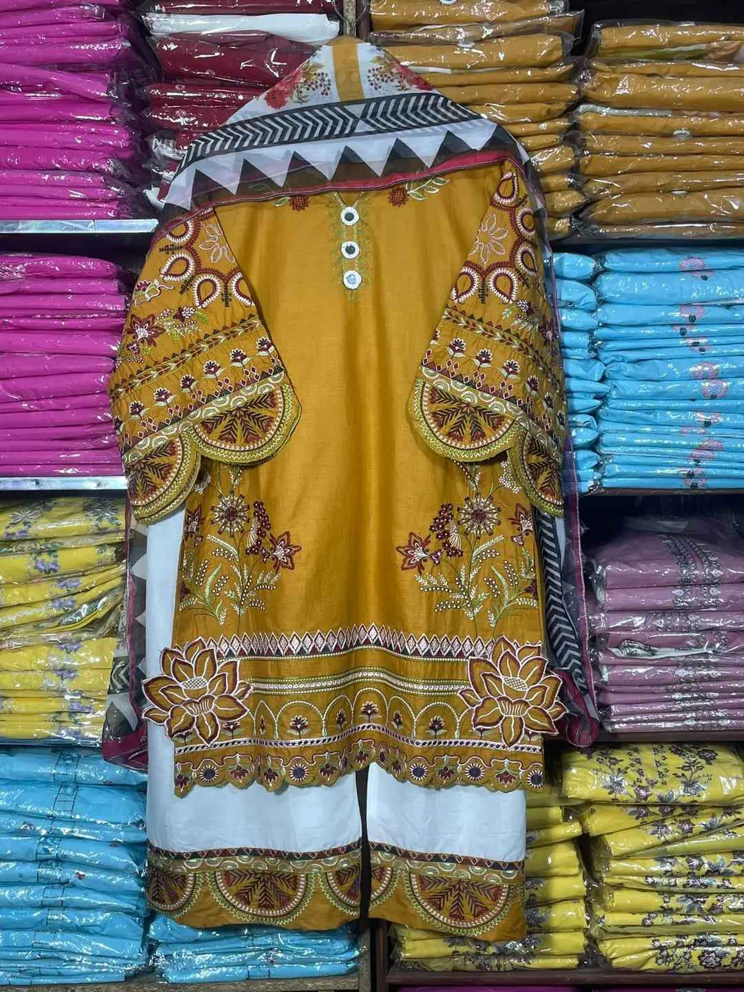 3 Pcs Women's Stitched Cotton Embroidered Suit