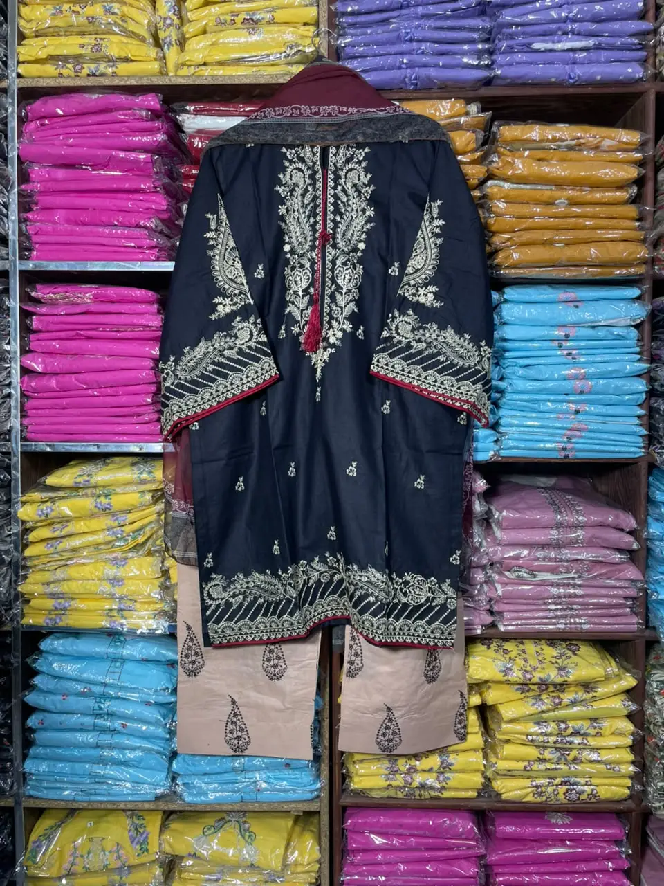 3 Pcs Women's Stitched Cotton Embroidered Suit