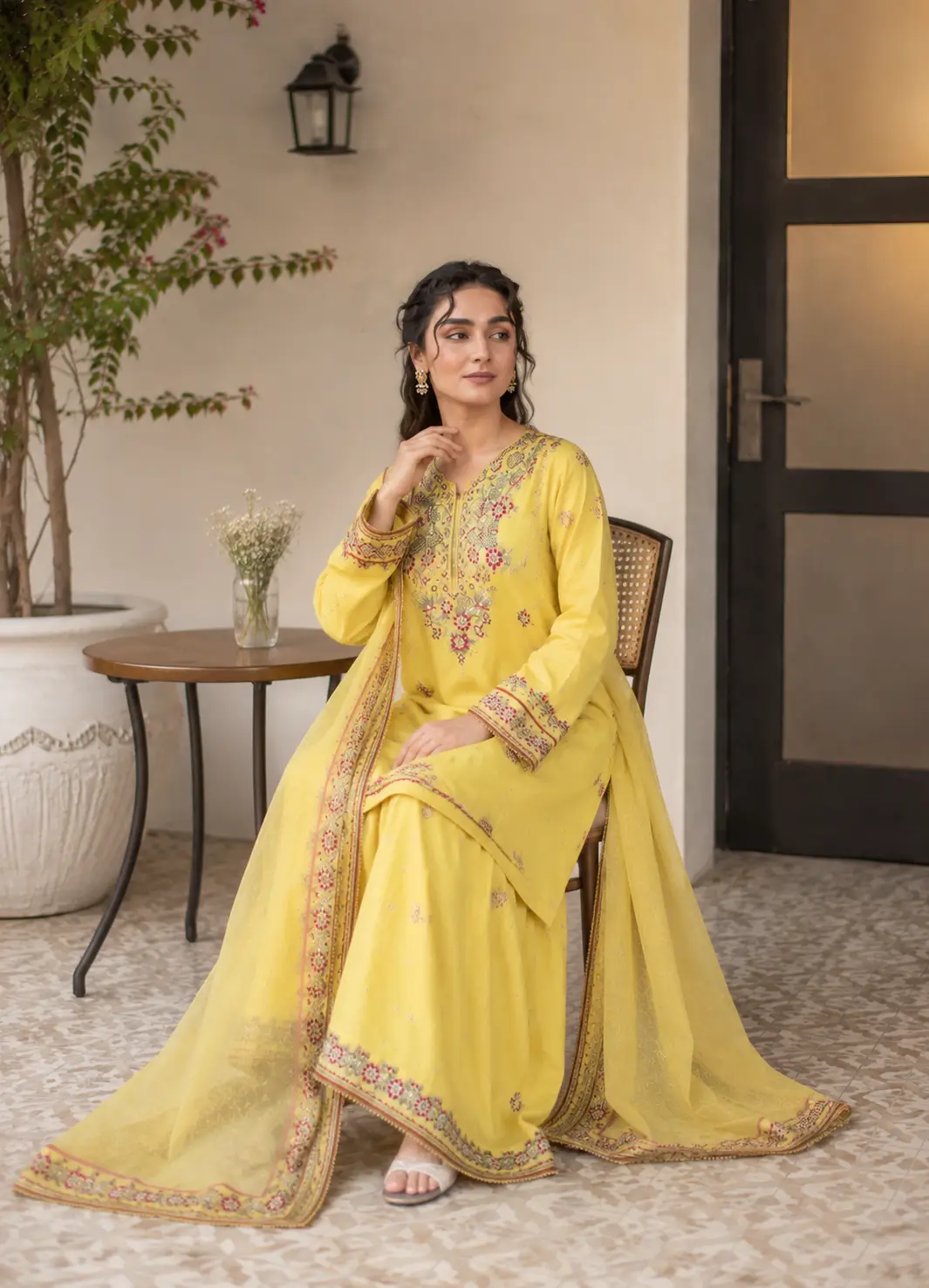 3 Pcs Women's Stitched Cotton Embroidered Suit