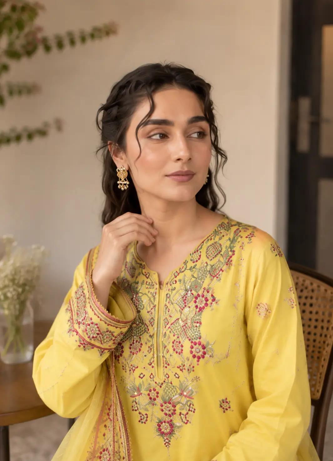 3 Pcs Women's Stitched Cotton Embroidered Suit