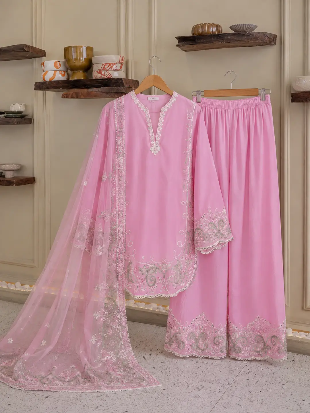 3 Pcs Women's Stitched Cotton Embroidered Suit