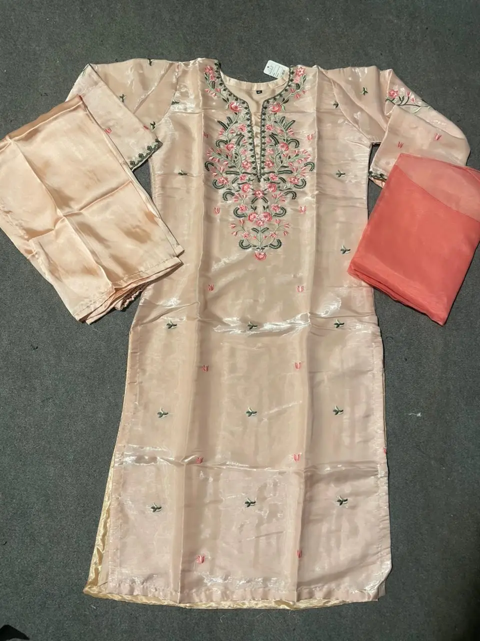 3 Pcs Women's Stitched Silk Embroidered Suit