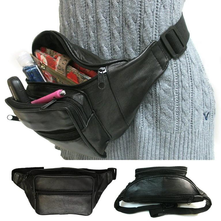 Black Leather Waistband Mini Bag for Men Women