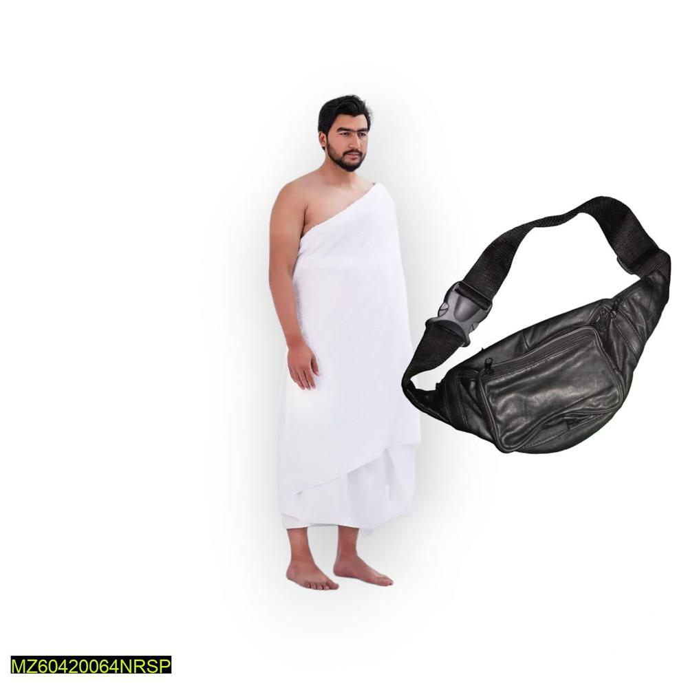 Black Adjustable Leather Travel Bag for Hajj Umrah Pilgrims