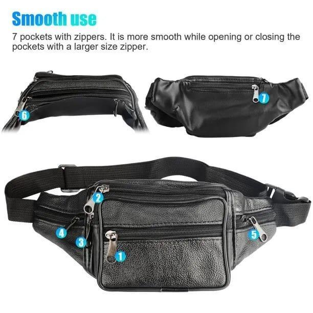 Black Adjustable Leather Travel Bag for Hajj Umrah Pilgrims