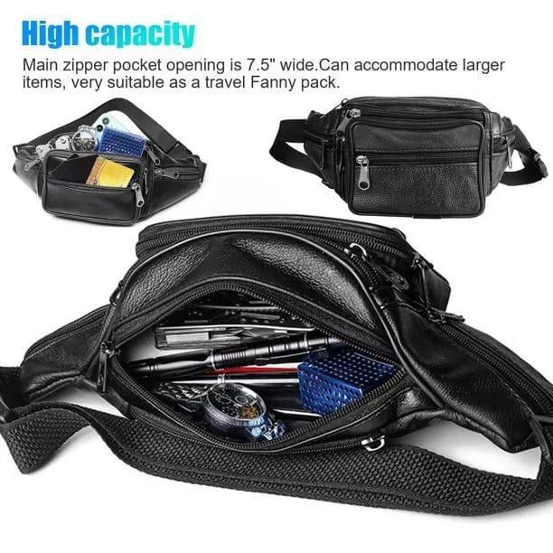Black Adjustable Leather Travel Bag for Hajj Umrah Pilgrims