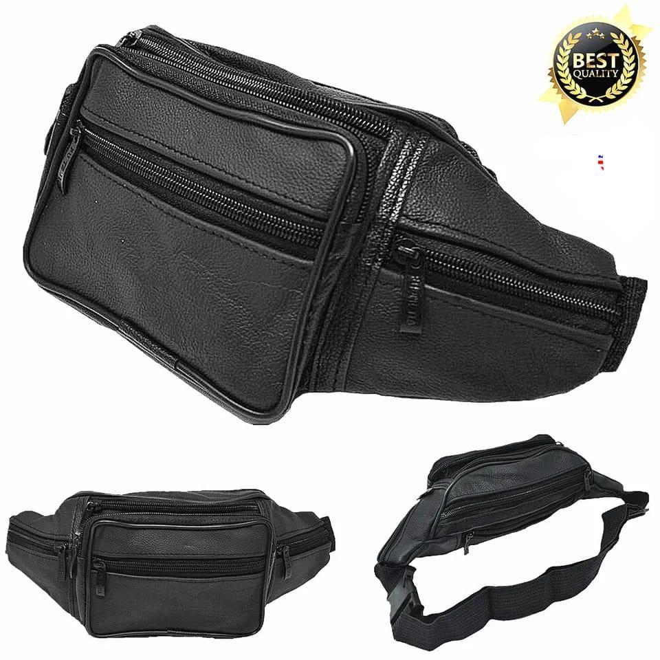 Black Adjustable Leather Travel Bag for Hajj Umrah Pilgrims