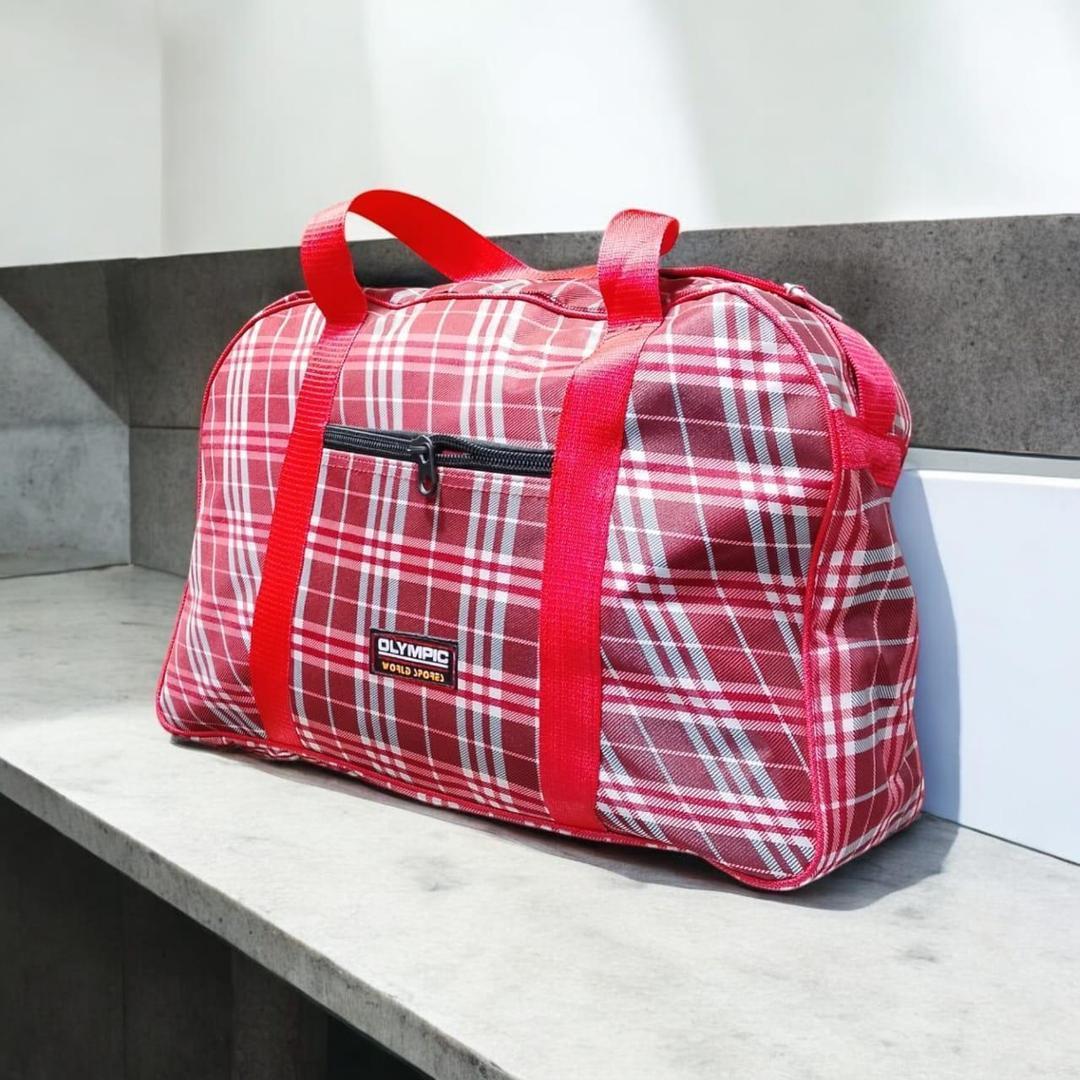 Red Plaid Duffle Bag for Travel Gym Daily Use