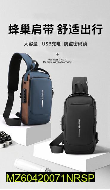 Waterproof Travel Crossbody Bag Blue Brown USB Charging