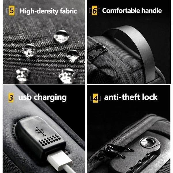 Travel Crossbody Bag Black Brown Waterproof Oxford
