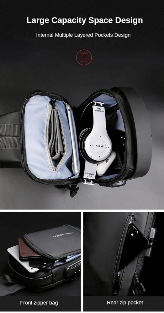 Travel Crossbody Bag Black Brown Waterproof Oxford