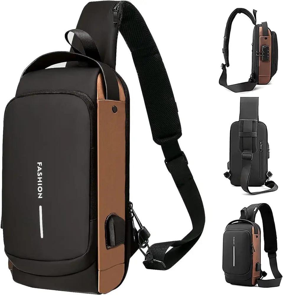 Travel Crossbody Bag Black Brown Waterproof Oxford