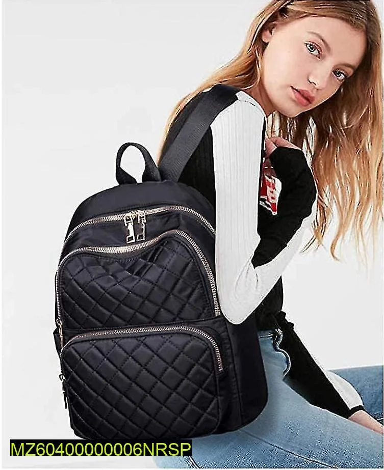 Black Quilted Nylon School Backpack for Girls