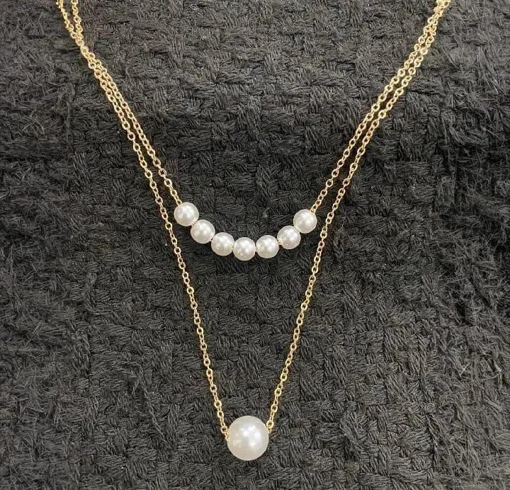 2 Layered Gold Plated Pearl Necklace for Women