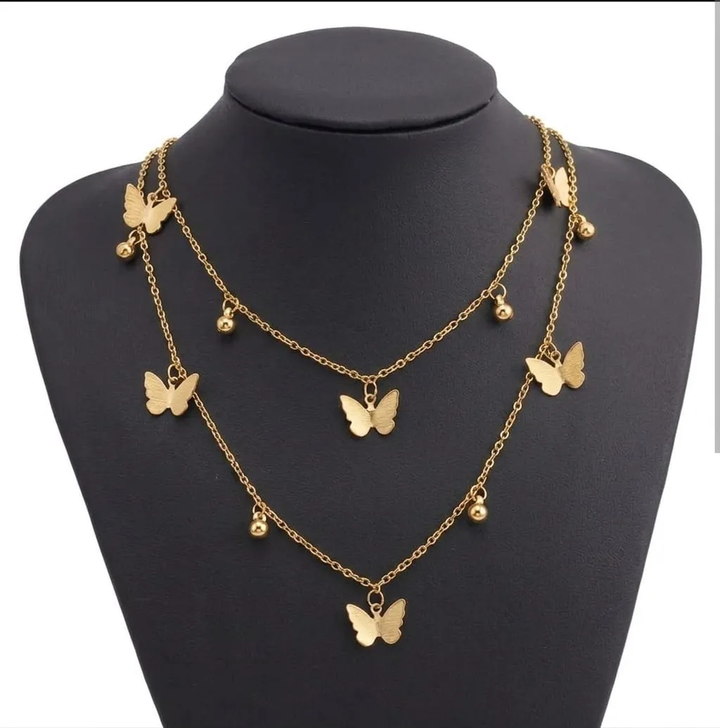 Gold Plated Butterfly Necklace Set for Women