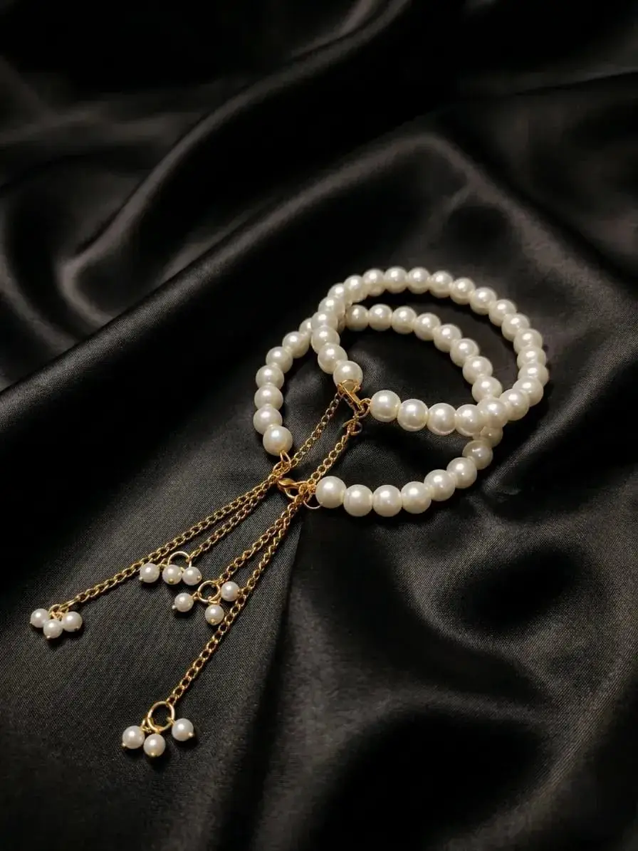 2 Pcs Modern Design Gold Plated Crystal Chain Bracelet