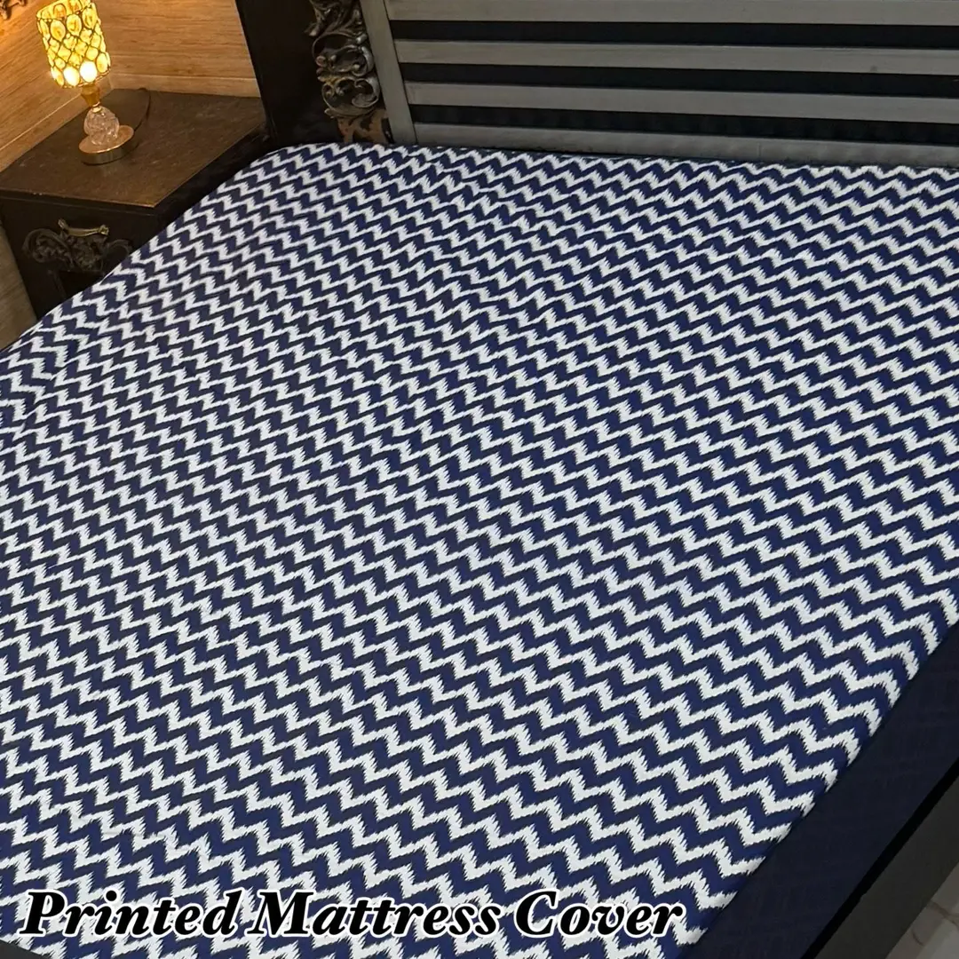 Terry Cotton Printed Double Bed Mattress Cover