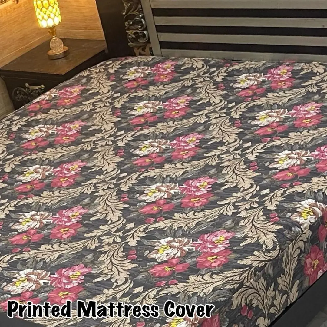 Terry Cotton Printed Double Bed Mattress Cover