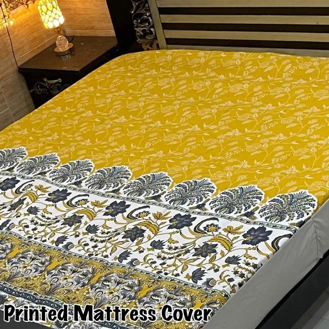 Terry Cotton Printed Double Bed Mattress Cover