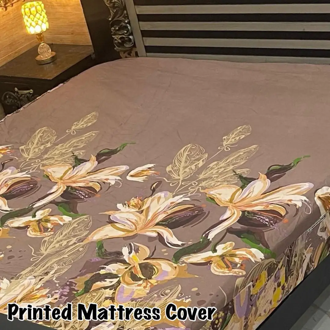 Terry Cotton Printed Double Bed Mattress Cover