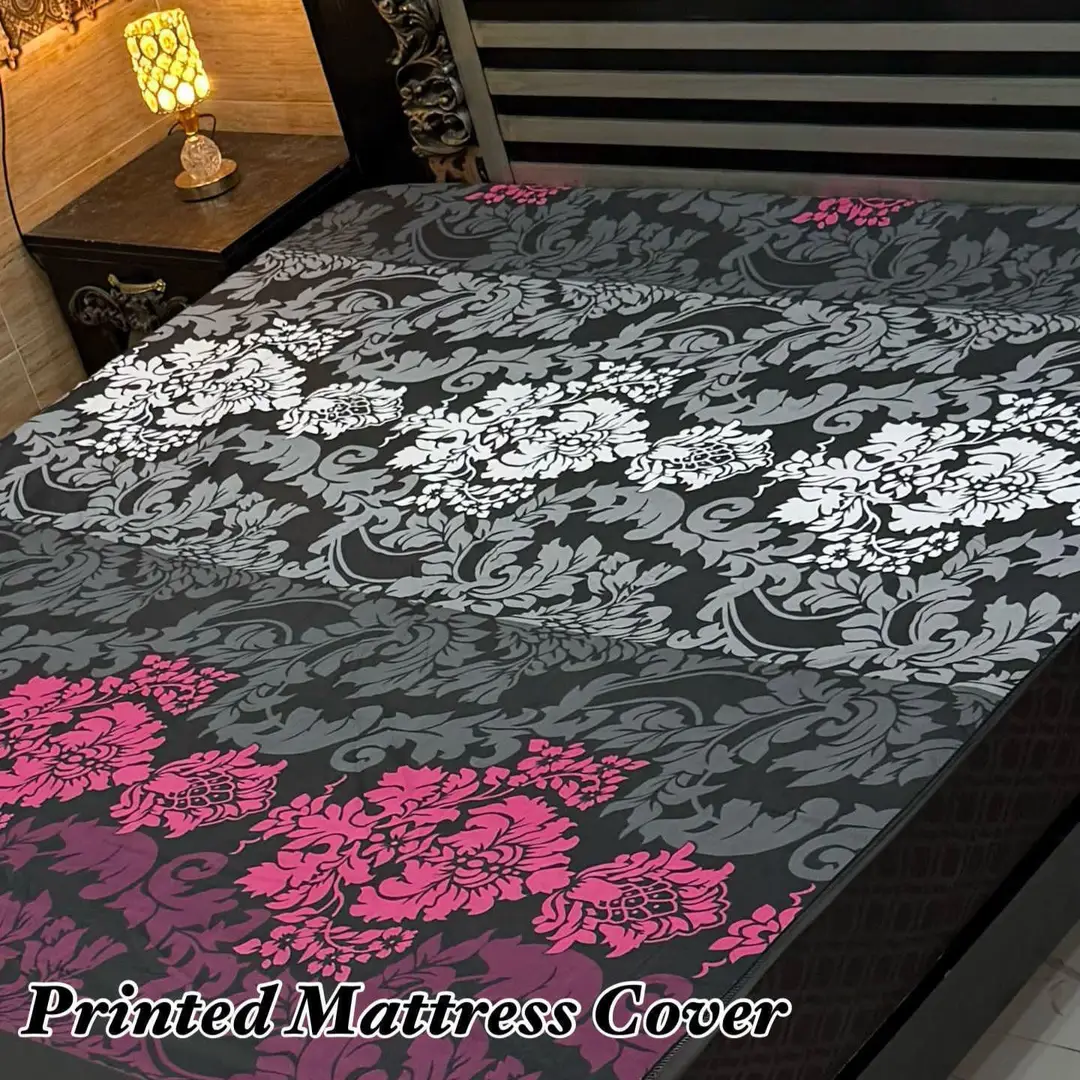 Terry Cotton Printed Double Bed Mattress Cover