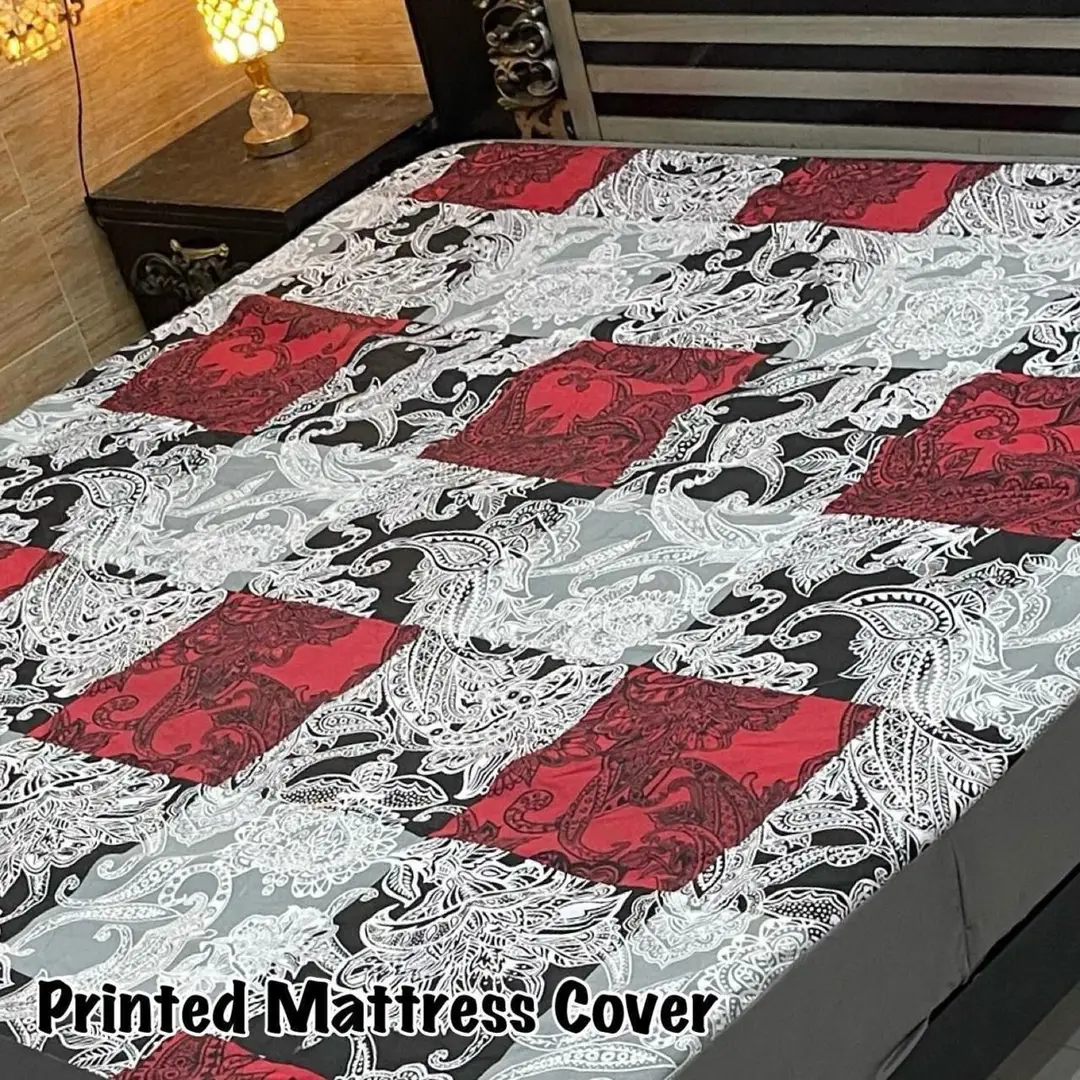 Terry Cotton Printed Double Bed Mattress Cover