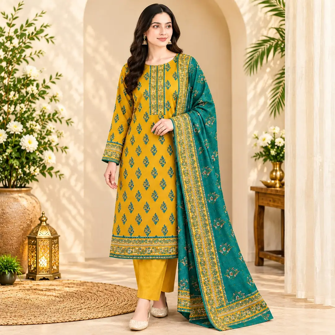 Elegant 3 Pcs khaddar Women's Unstitched Digital Print Suit